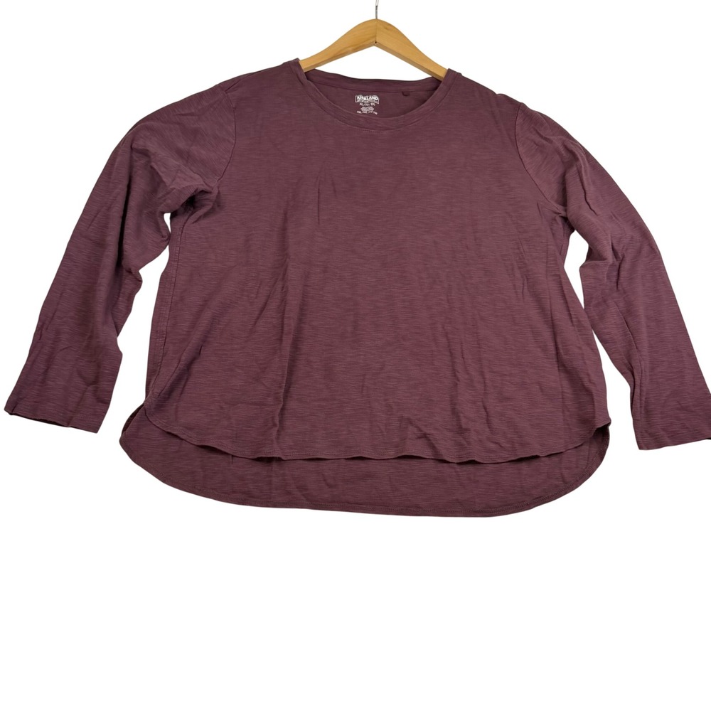 Kirkland Signature Womens XL Plum Purple Slub Cotton Long Sleeve Tee High-Low